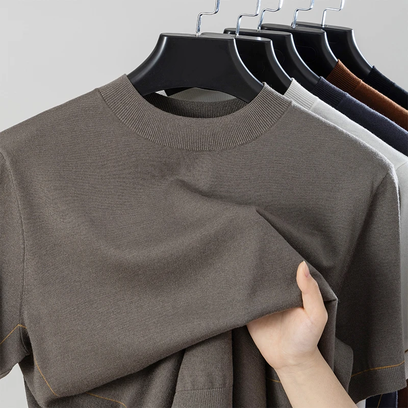 

Новинка Весна/Лето 2026: Мужской свитер-пуловер с коротким рукавом из 100% шерсти, однотонный, свободного кроя, с круглым вырезом, для делового повседневного стиля