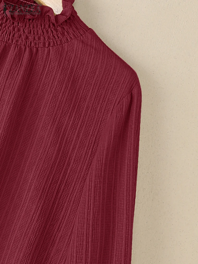 เสื้อผู้หญิง ZANZEA ดีไซน์ทันสมัย เนื้อผ้ามีเท็กซ์เจอร์ แฟชั่นฤดูใบไม้ร่วง 2025 คอเต่า แขนยาวทรงกระบอก สีพื้น เสื้อผ้าผู้หญิง