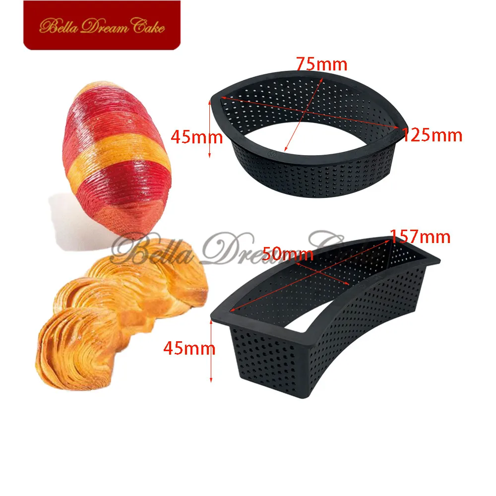 Arc/Oval Shape Denmark Bread Ring Mold French Dessert Plastic Mousse Mould Perforated Toast Circle Cake Decorating Tool Bakeware