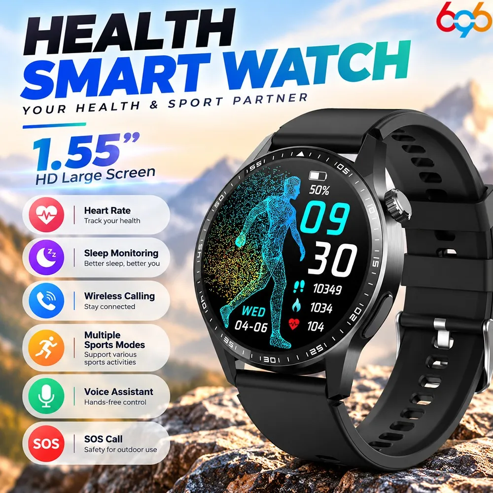 Latest Smart Watch for Health Sports BT Calling Heart Rate Sleep Monitor Voice Assistant SOS Function Music and Weather Reminder