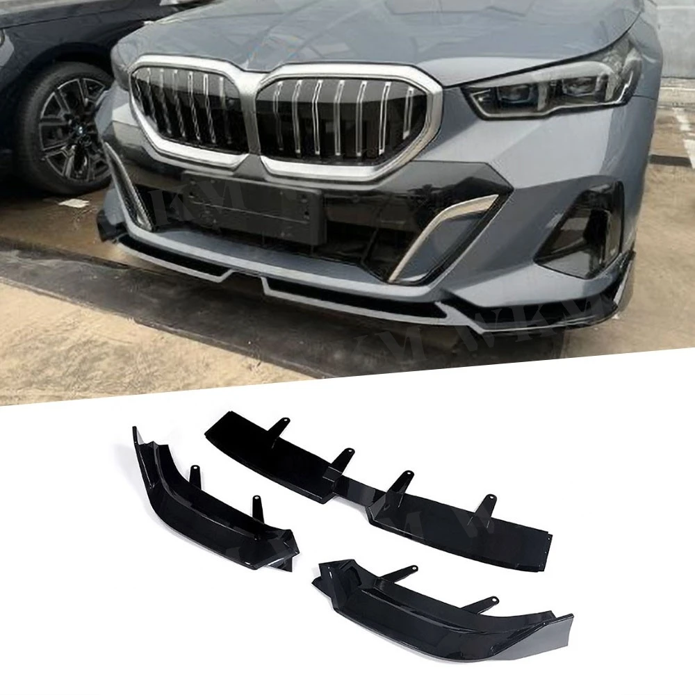 Gloss Black Front Lip Spoiler For BMW 5 Serise G60 G68 2024+ 3PCS Carbon Look Front Bumper Accessories