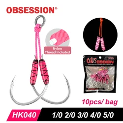 OBSESSION HK040 10Pairs High Carbon Metal Jigging Assist Hook UV Luminous PE Line Pike Jig Lure Saltwater Fishing Hook Pesca