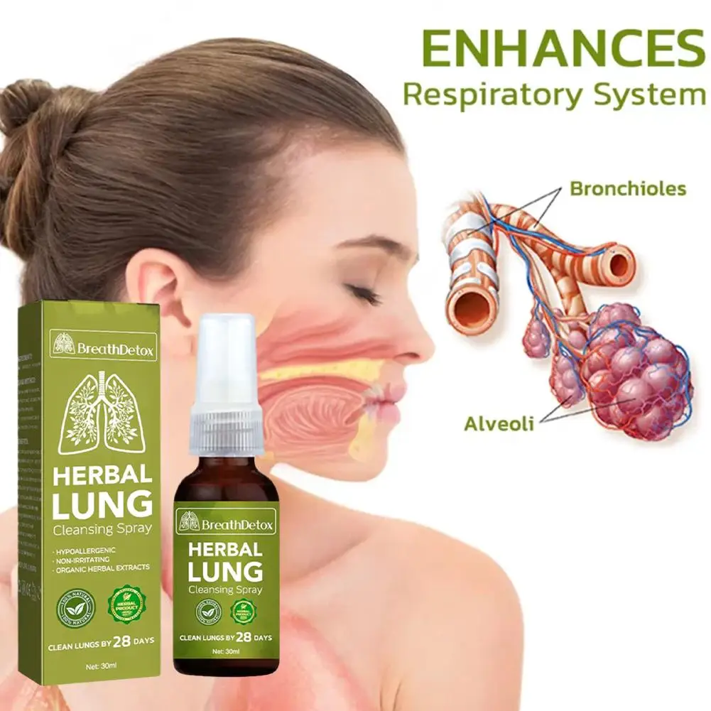 Espray limpiador a base de hierbas de pulmones para fumadores, niebla Nasal transparente, Anti ronquidos, congestión, alivia la solución, respiración de garganta seca transparente, 30ml