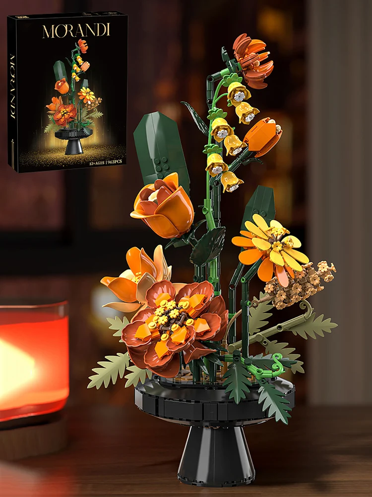 Creatieve Romantische Bloemboeket Vaas Bouwstenen Idee Woondecoratie Eeuwige Bloem Constructie Speelgoed Meisjes Valentijn Cadeau - afbeelding 2