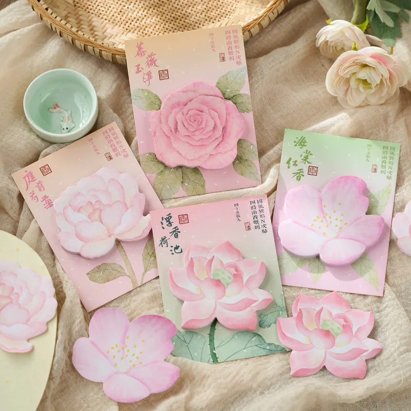 1pcs Romantic Pink Lotus Sticky Notes Multi-functional Daily Message Clock Memo Pad Student Notes Stationery Notebooks