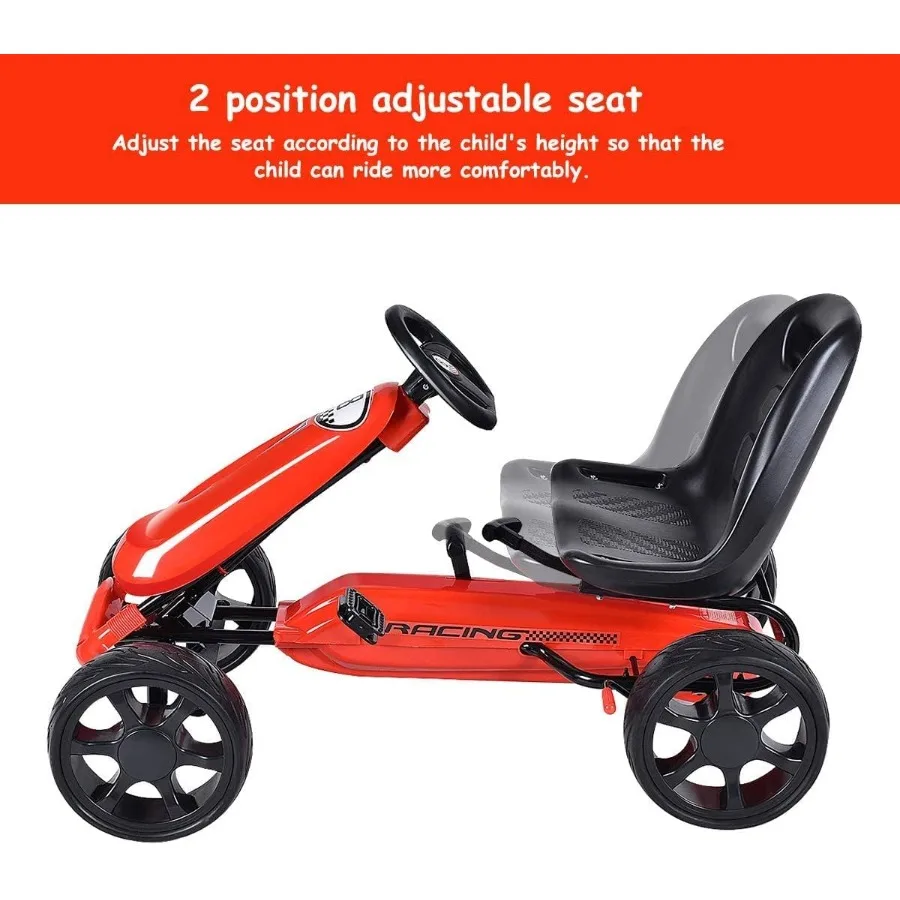 Crianças kart, carro de brinquedo de corrida ao ar livre de 4 rodas para crianças, passeio movido a pedal no carro com assento ajustável, pneus de borracha eva, ideal para
