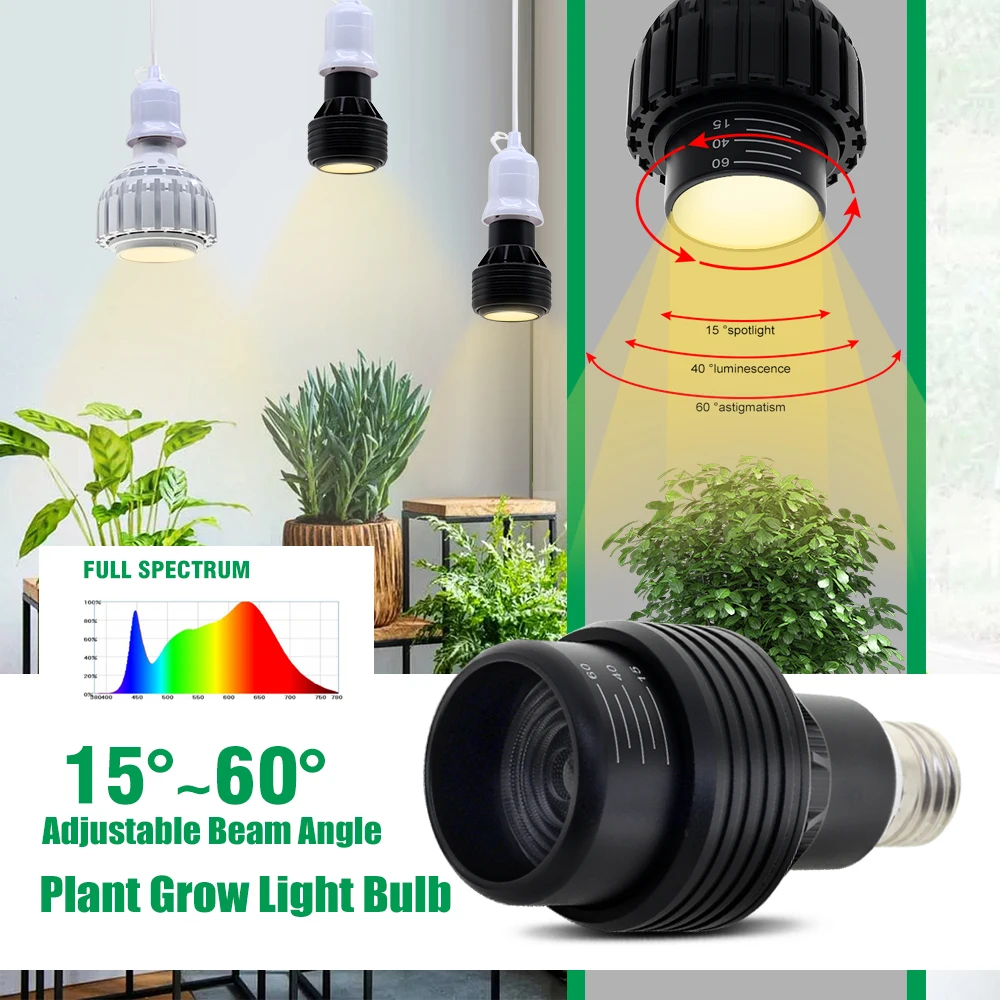 Vollspektrum-LED-Pflanzenlampe E27, 85-265V Weitspannung 4000K 6000K Hoher CRI Pflanzenwachstumslampe für Sämling, Gemüse, Blumen, Indoor-Garten und Zimmerpflanzen