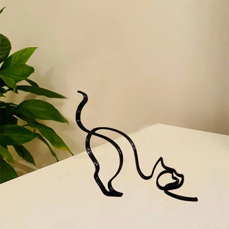 1 Stück Katze minimalist ische Kunst skulptur, schwarze Metall kreativs tatue für Wandraum dekor