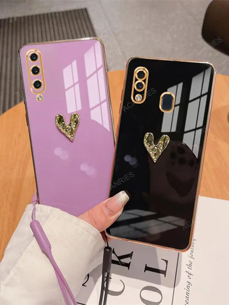 A 50 70 30 Luxury Plating 3D Love Heart Case For Samsung Galaxy A50 A70 A30S A7 2018 A10 A20S A11 A01 Silicone Back Cover A50S