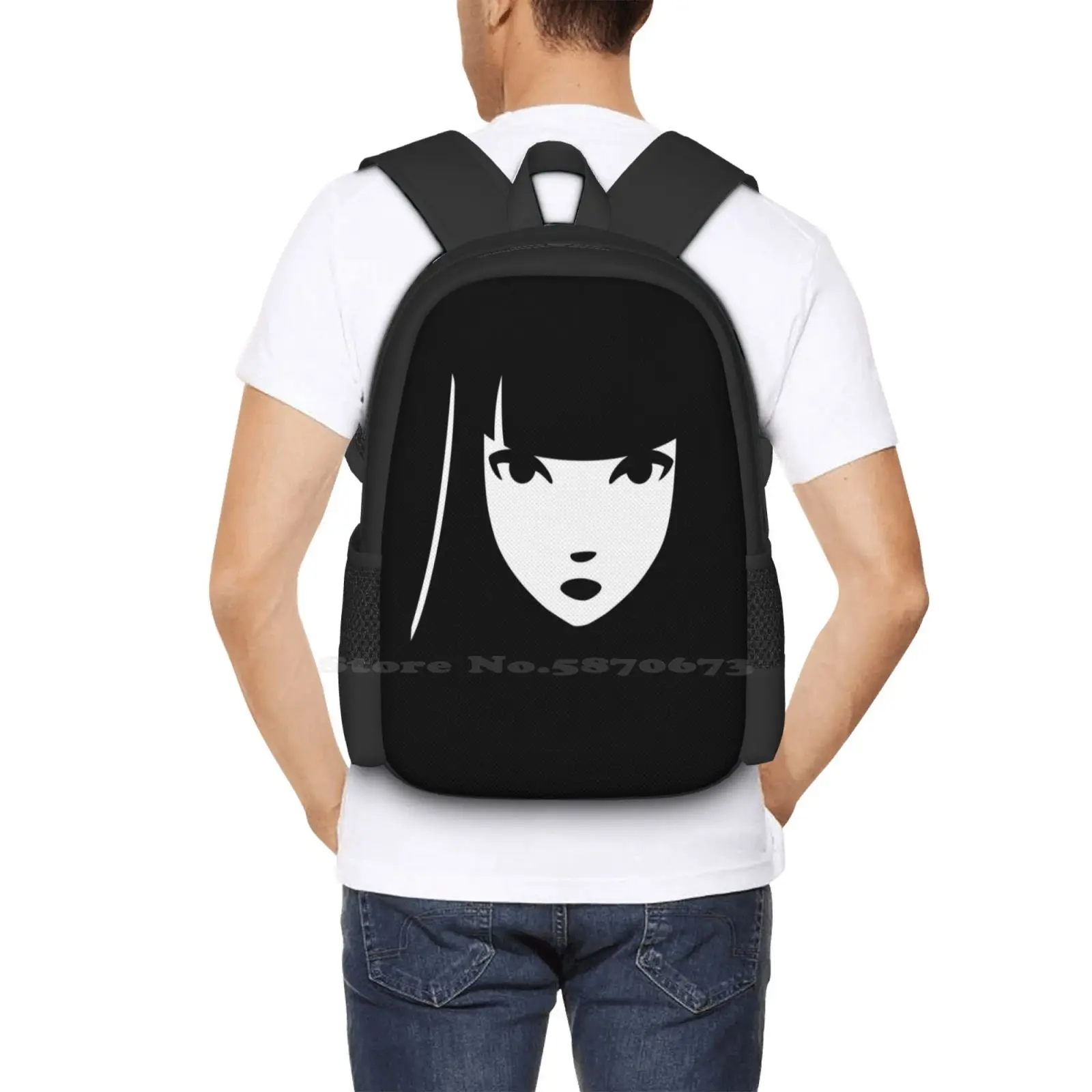 Emily The Strange : Emily\'S Face Pattern Design Laptop Travel School Bags Emily The Strange Gothic Black Emily And The