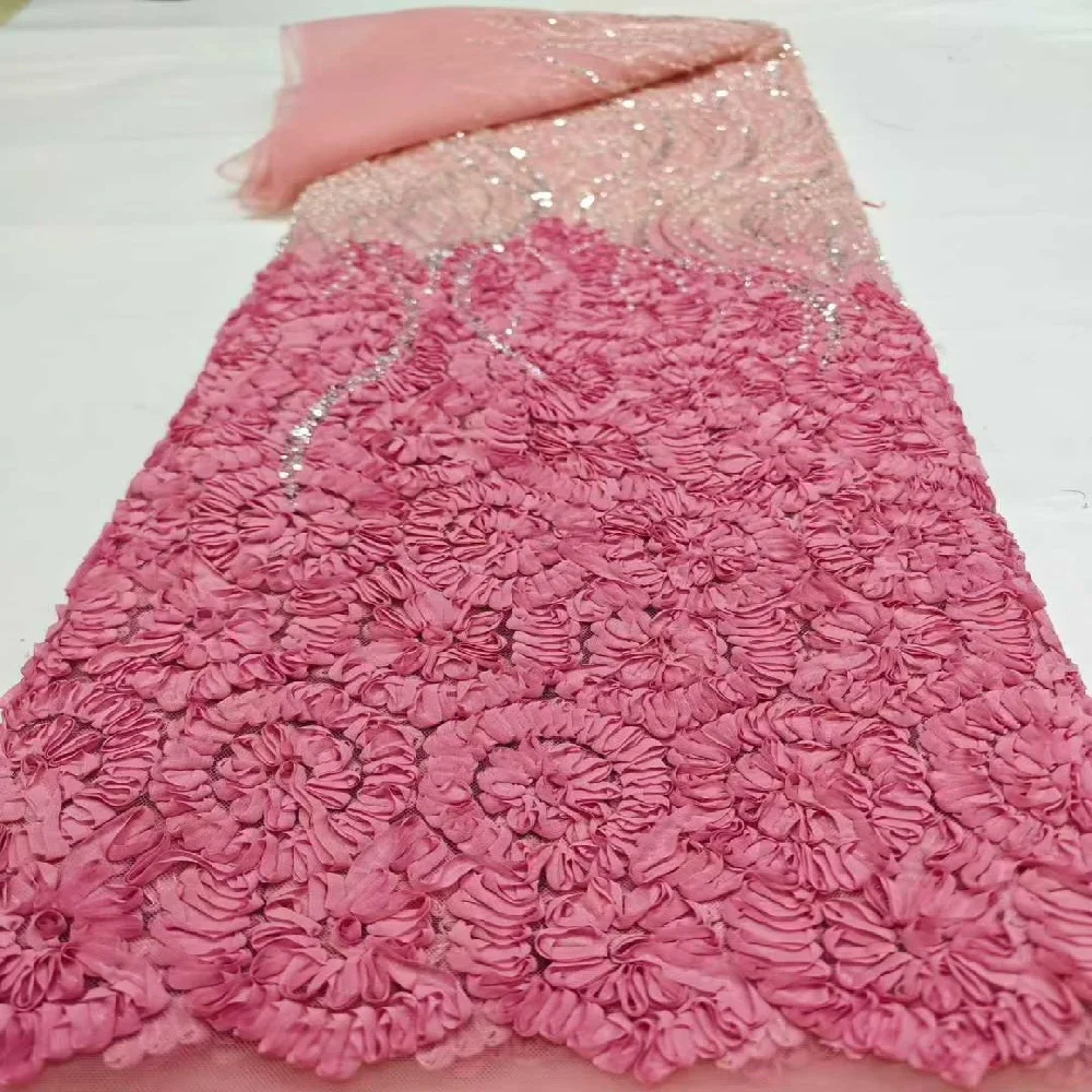 

2026 Роскошная 3D многоцветная вышивка бисером, трубка из бисера, французский сетчатый материал с камнями для элегантных платьев, вечерних платьев, вечеринок