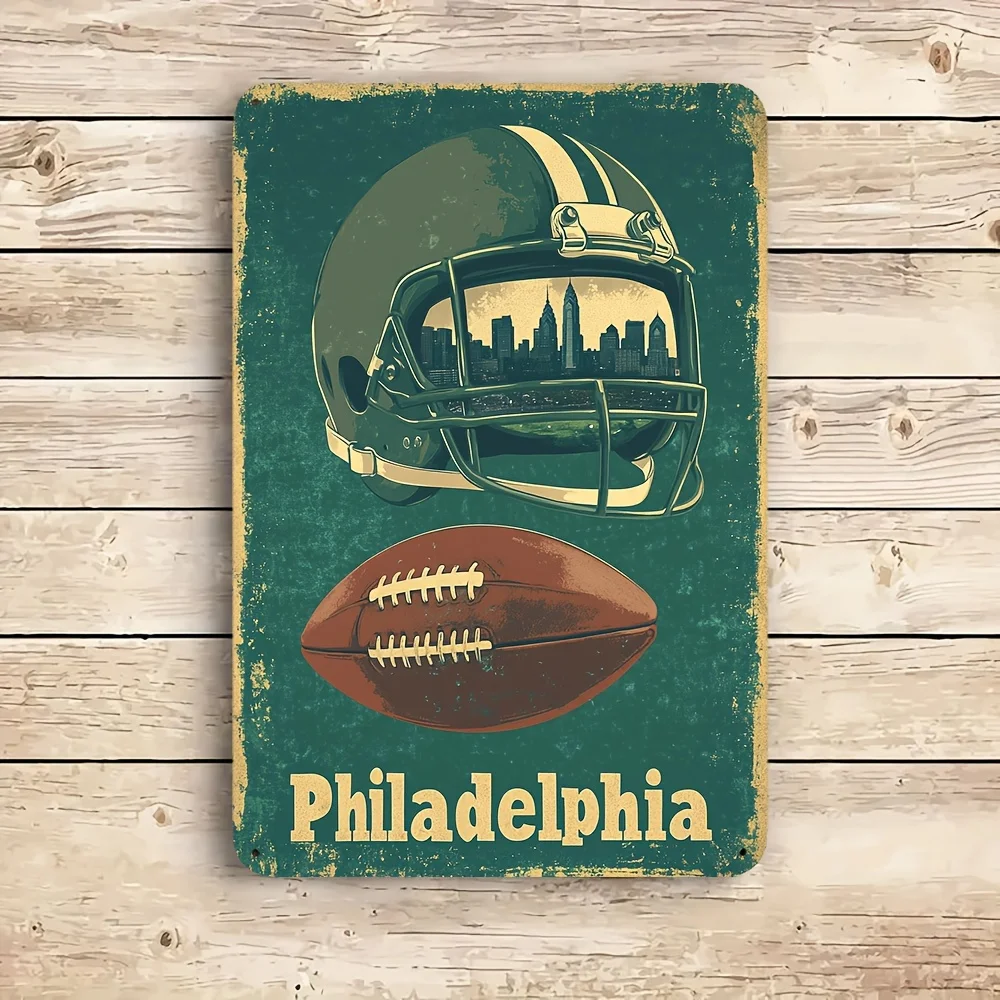 Philadelphia Football Metal Tin Sign, Vintage Aluminium Wall Art, Multipurpose Iron Hanging Decor for Sports Fans, Bedroo