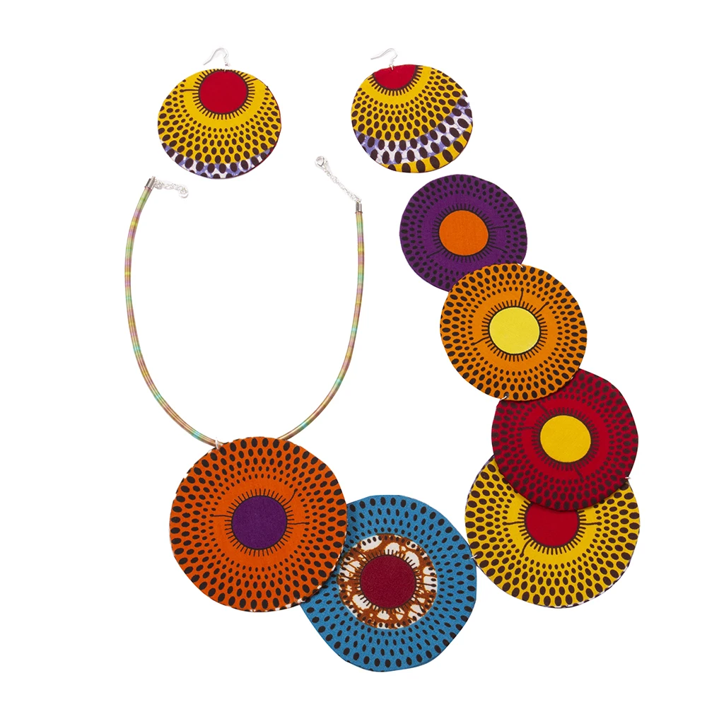 BRW 2023 African Jewelry Set For Women Necklace Earrings African Ankara Wax Fabric Handmade Bohemian Fashion Jewelry Set WYb759