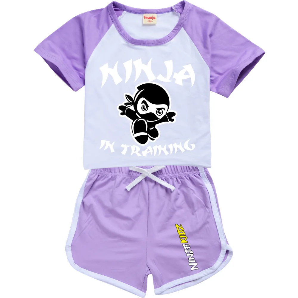 NINJA KIDZ Kids Clothes Summer Girls Sportswear Suit Boys Short Sleeve T-shirt Suit Children Clothing 3-16Y