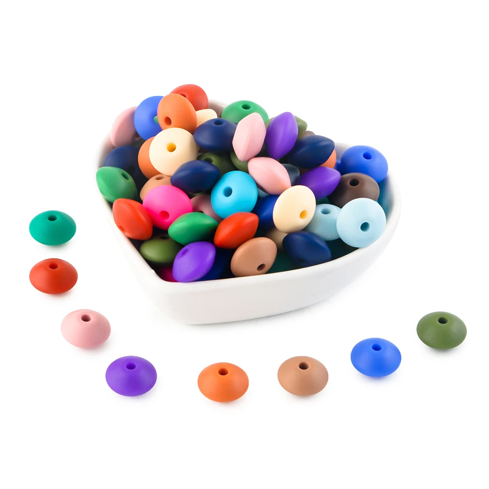 Sunrony 50/100pcs New Color Silicone Lentil Beads 12mm For Jewelry Making DIY Decorative Bracelet Beads Jewelry Accessories