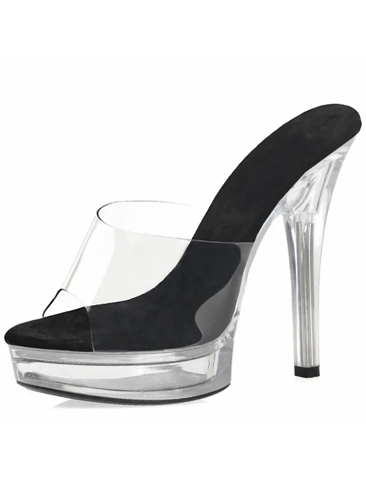 13CM Sweet Gentle Woman Crystal Transparent Slippers Platform Party Sexy Fashionable Sandals 5Inch Wedding stripper shoes Punk