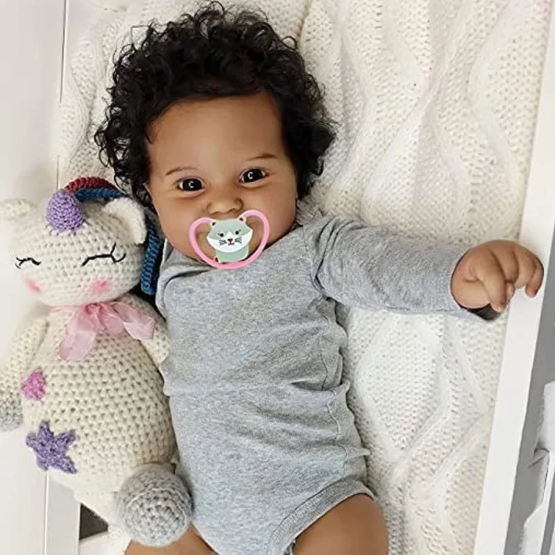 50 cm Reborn Puppe Schwarz Lockige Simulation Gummikörper Baby Waschbares Vinyl Kinderspielzeug