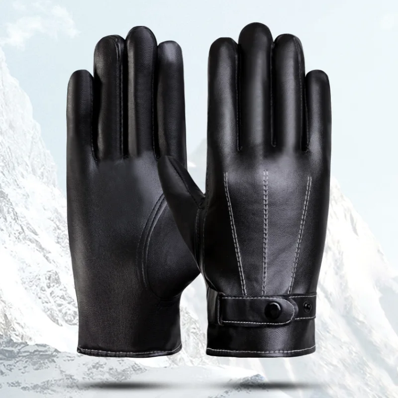 قفازات جلدية سميكة للرجال في فصل الشتاء، قفازات جلدية عصرية وكلاسيكية للرجال بثلاثة أوتار