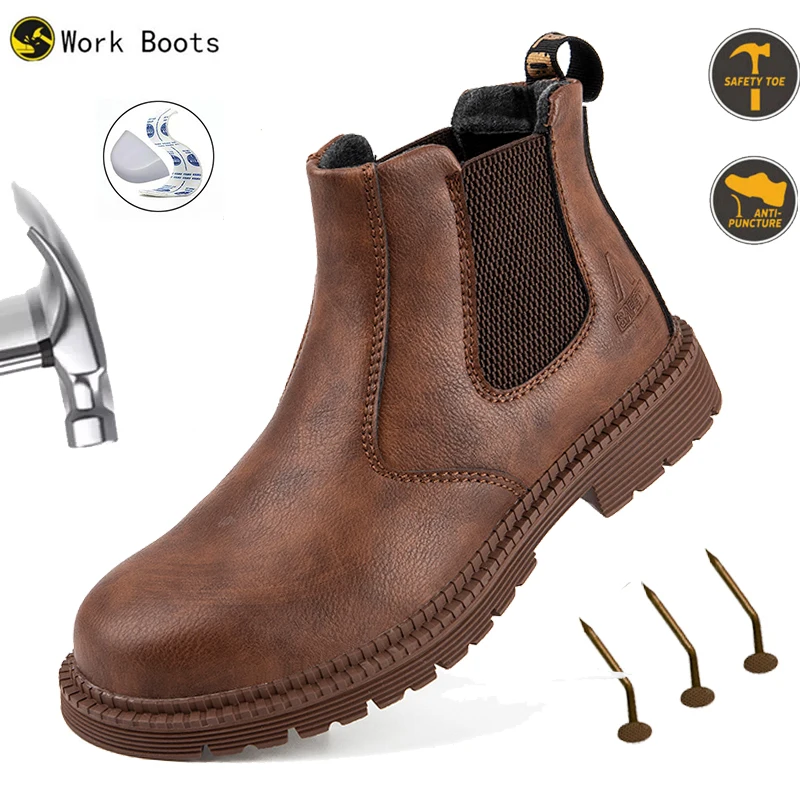 

Waterproof Men's Safety Work Boots Steel Toe Shoes Anti Impact And Anti-Puncture Protective Boots Indestructible Roofing Shoes