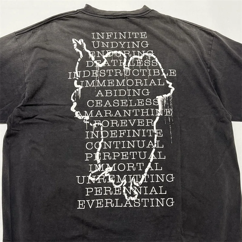 Oversized SAINT MICHAEL T Shirt Men Women 1:1 Best Quality  Jesus Slogan Print Black Washed T Shirts Tee Tops