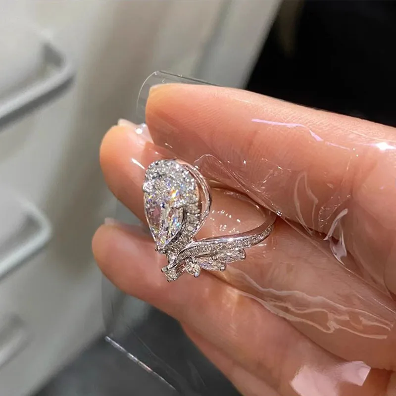 

luxury Lab Grown Diamond 3Ct Ring Solid 14K White Gold Pear Cut Diamond CVD HPHT DEF VS-VVS Wedding ring