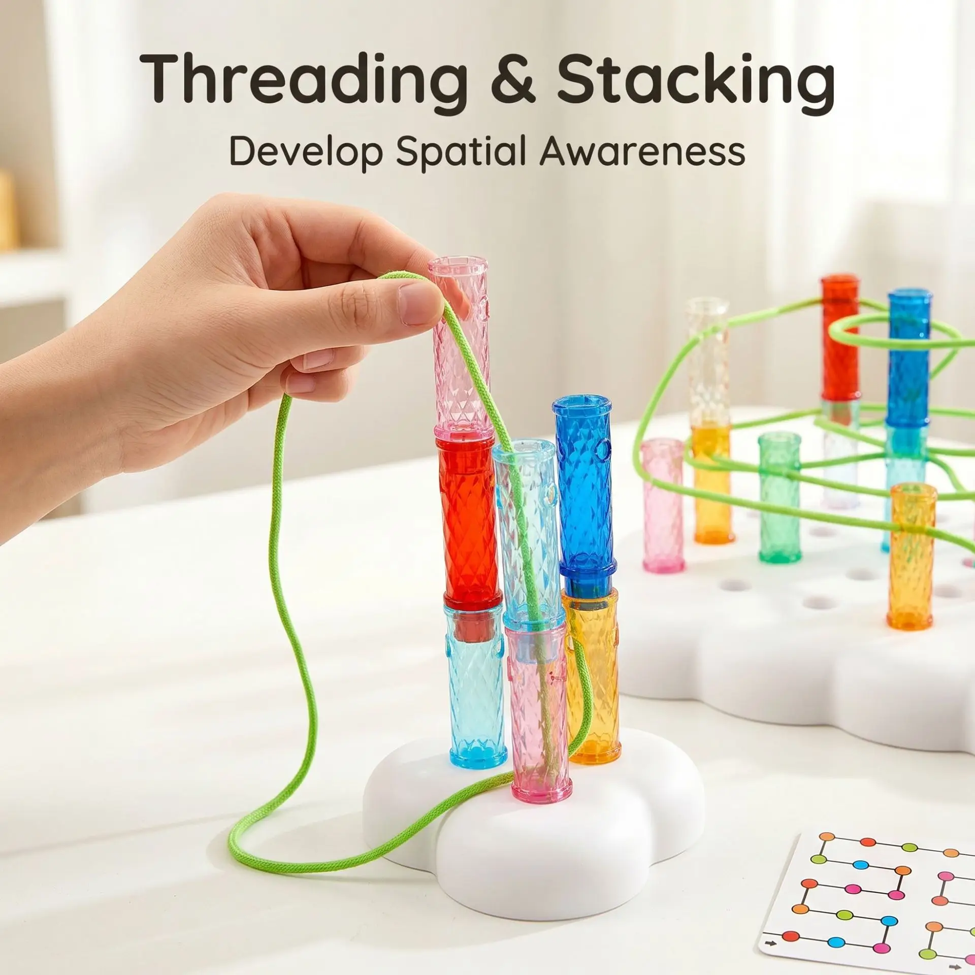 Children's Montessori Rainbow Board Educational Toy Threading Sensory Color Sorting Counting Peg Board for Fine Motor Skills Dev