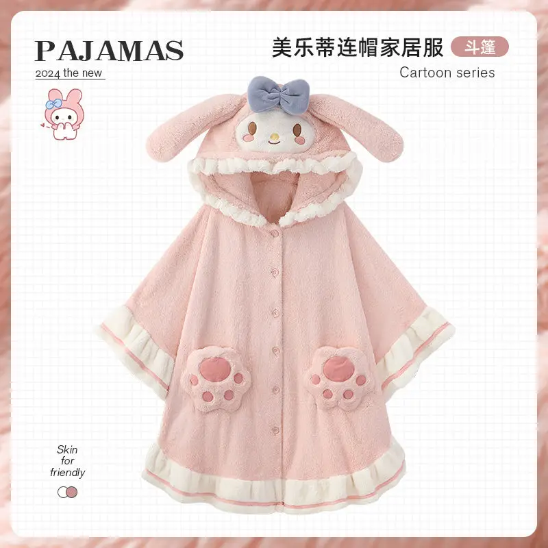 

Sanrio My Melody cartoon cute cloak bathrobe creative girls autumn and winter coral fleece sweet thick soft loungewear gift