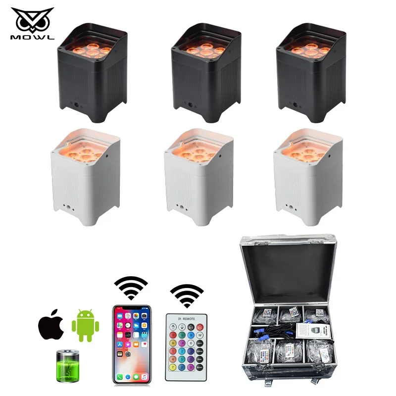 6pcs Rechargeable 6x18 Battery Powered Wireless Controlled LED Par Can Uplight Stage Lights with Flight Case Package