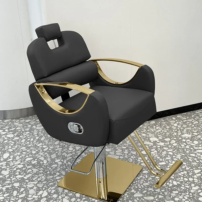 Barbershop Drehbarer Salonstuhl Leder Luxus Gold Friseurausrüstung Salonstuhl Hidraulisches Bein Silla De Barbero Möbel