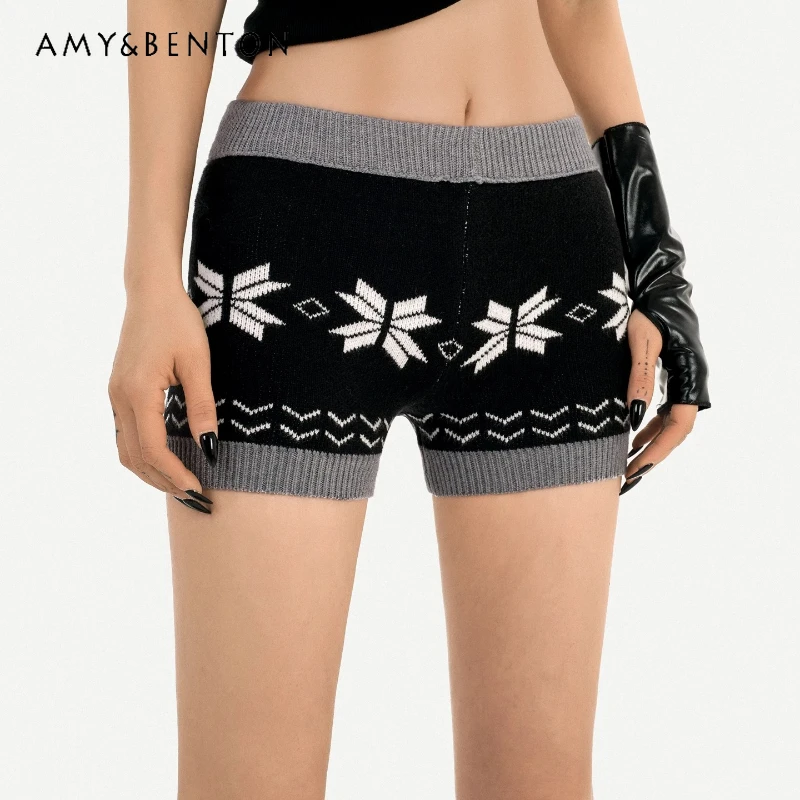 عيد الميلاد الجاكار نمط محبوك الملابس النسائية 2025 شتاء جديد الحلو كول منخفضة الخصر تنوعا التخسيس السراويل غير رسمية السيدات