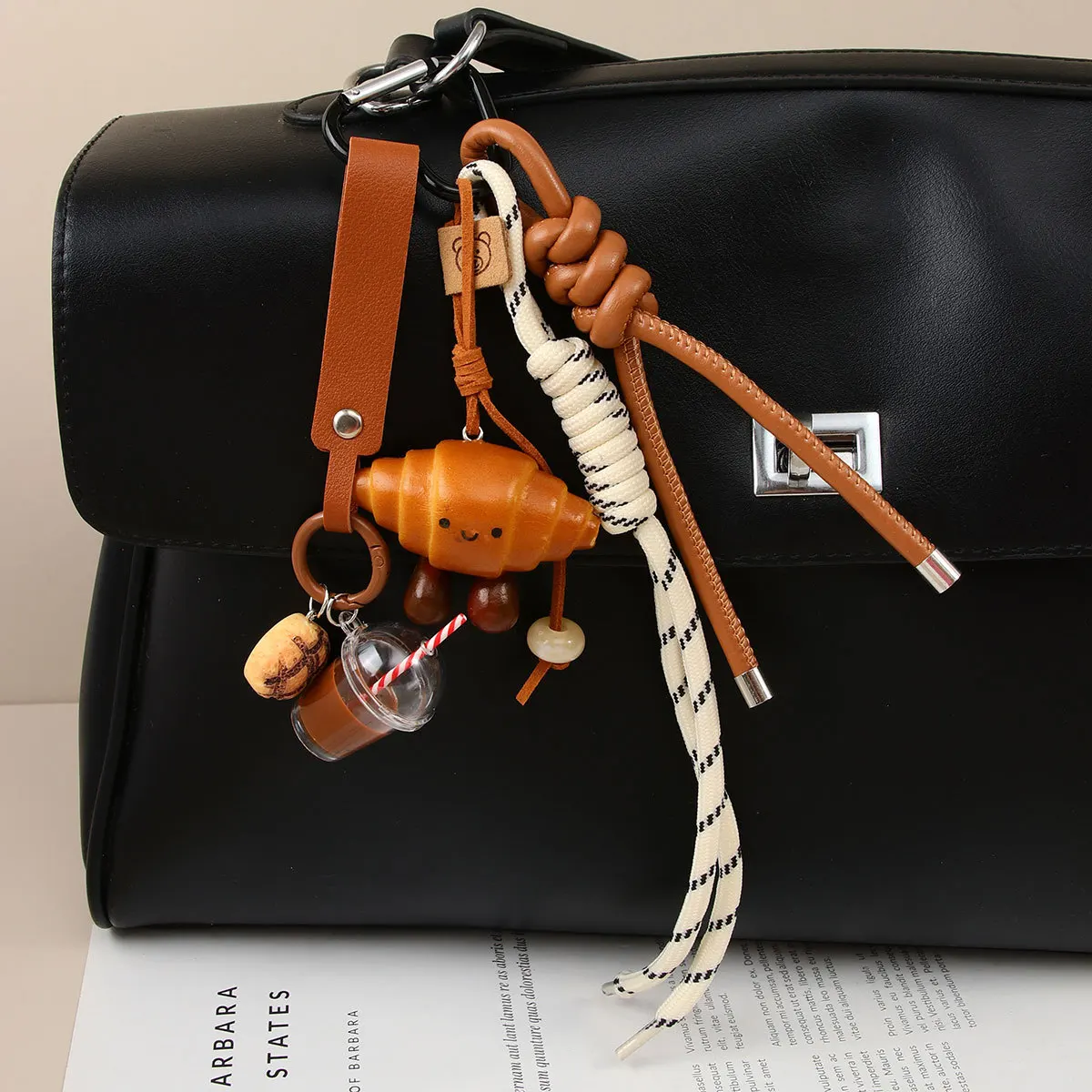 Baking Simulated Baked Pastry Phone Lanyard Pretzel Croissant Keychain Bag Charm Unique Cozy Accessory for Daily & Decor Use