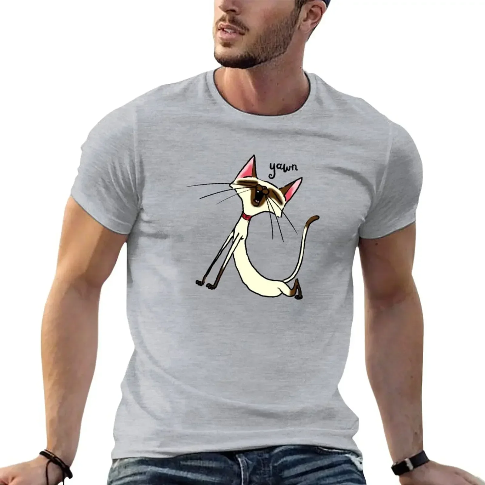 tops Men's clothing Sleepy Siamese Cat Cat Stretch Siamese Cat Lover Cartoon Siamese T-Shirt 2024 summer vintage fashion style