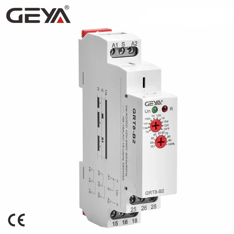 GEYA GRT8-B Din Rail Off Delay Timer Relay 12V Time Delay Relays with CE CB AC230V OR AC/DC12V-240V