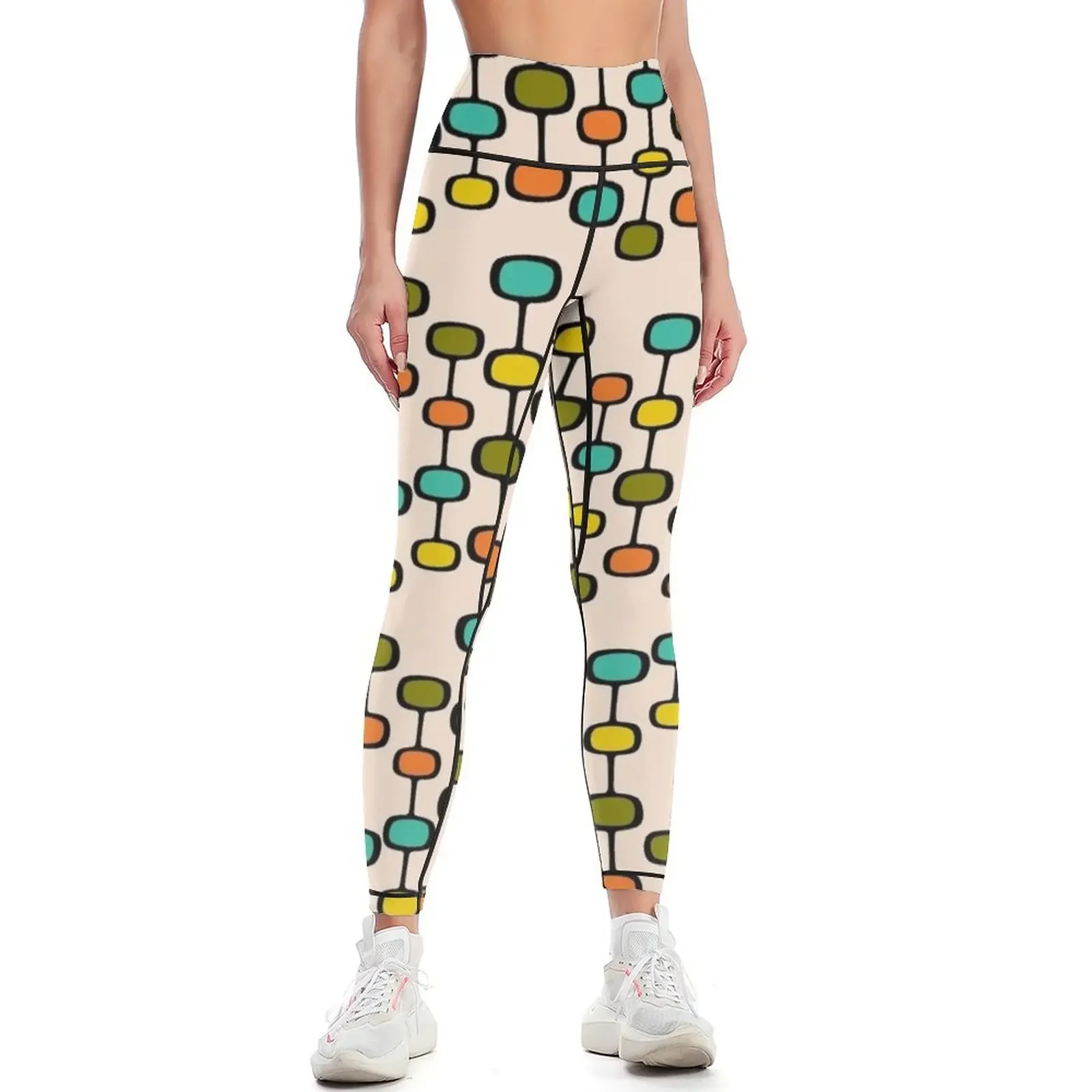 

Mid Century Modern Pattern Leggings trousers sports for gym wear Clothing fitness Womens Leggings