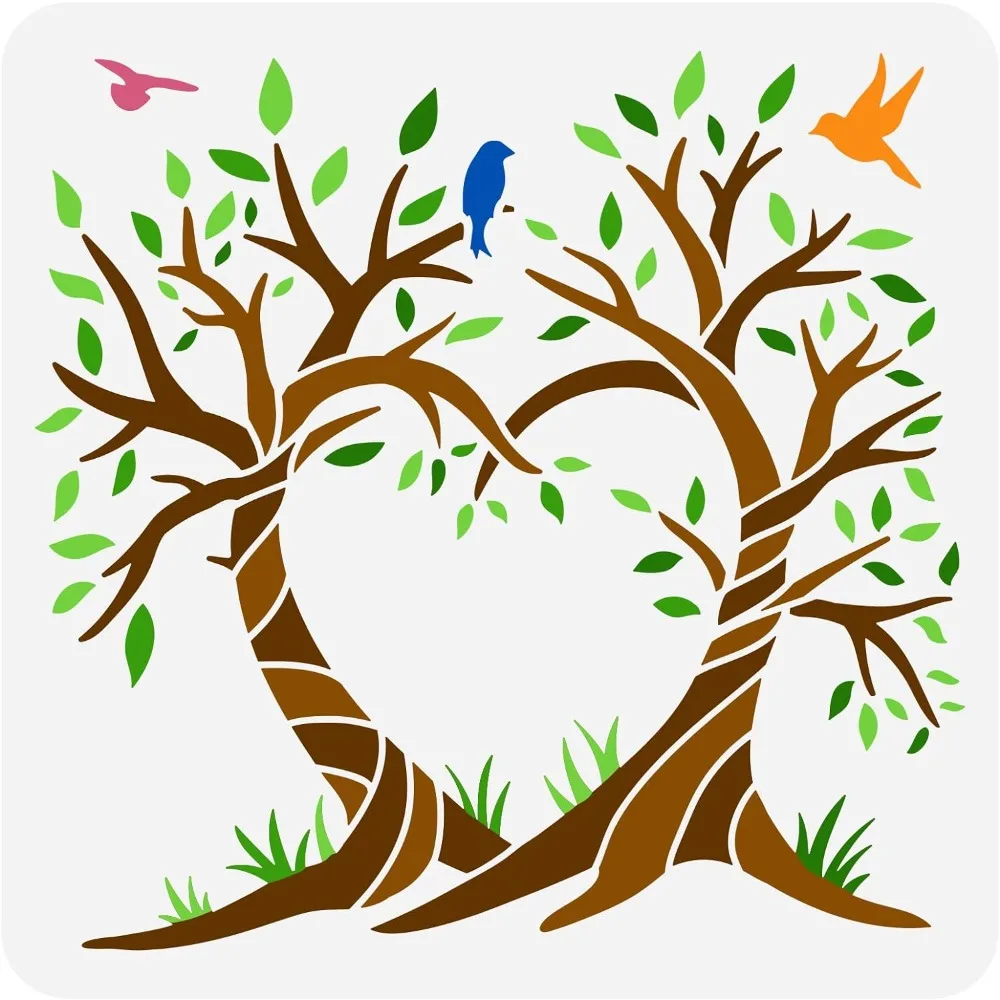 

Love Tree Painting Stencil 11.8x11.8inch Reusable Two Trees Drawing Template for Decoration Life Stencil Tree of Life Spring