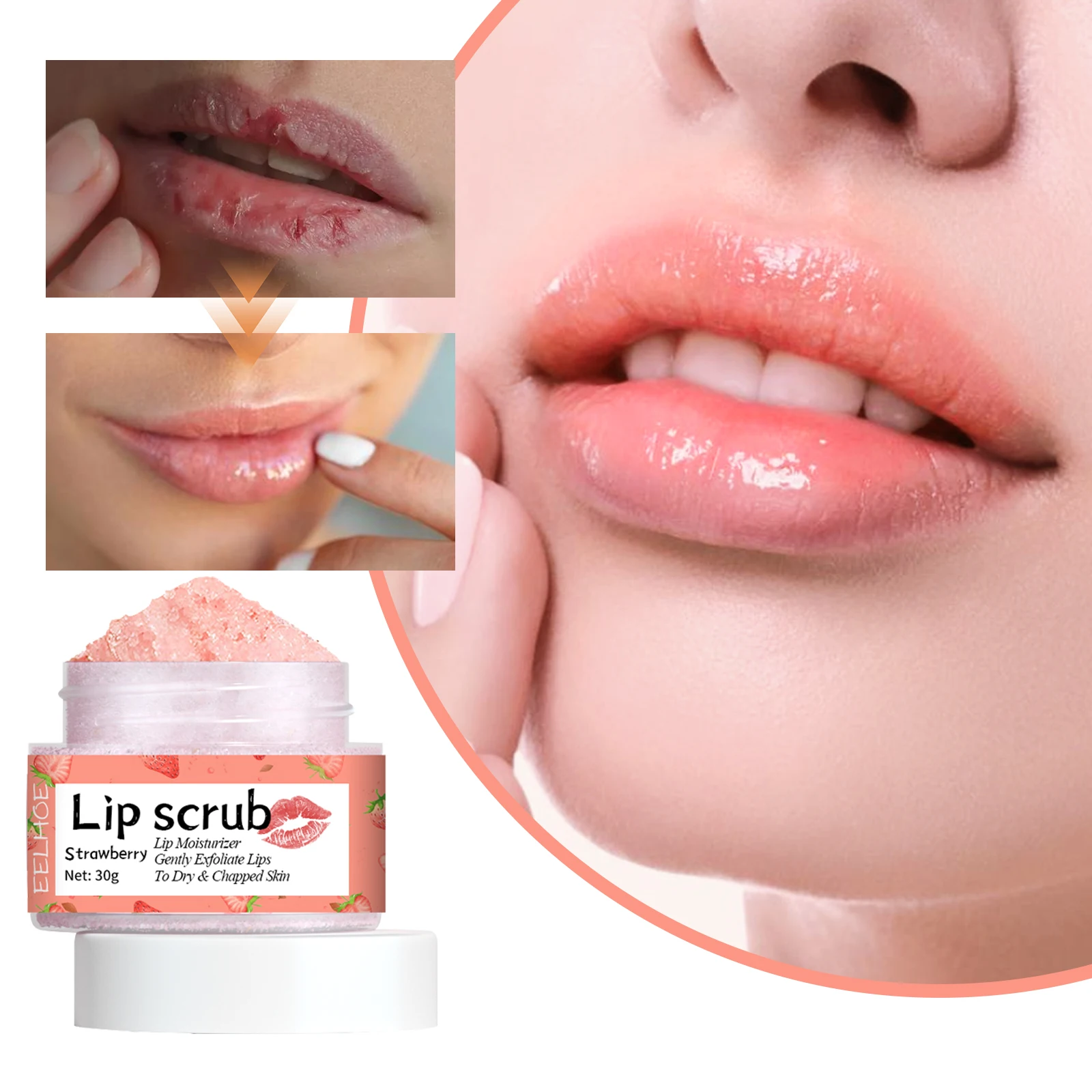 EELHOE Strawberry Lip Scrub Moisturizing Lips Anti-chapped Moisturizing Exfoliating Skin Fading Lip Circumferential Mouth