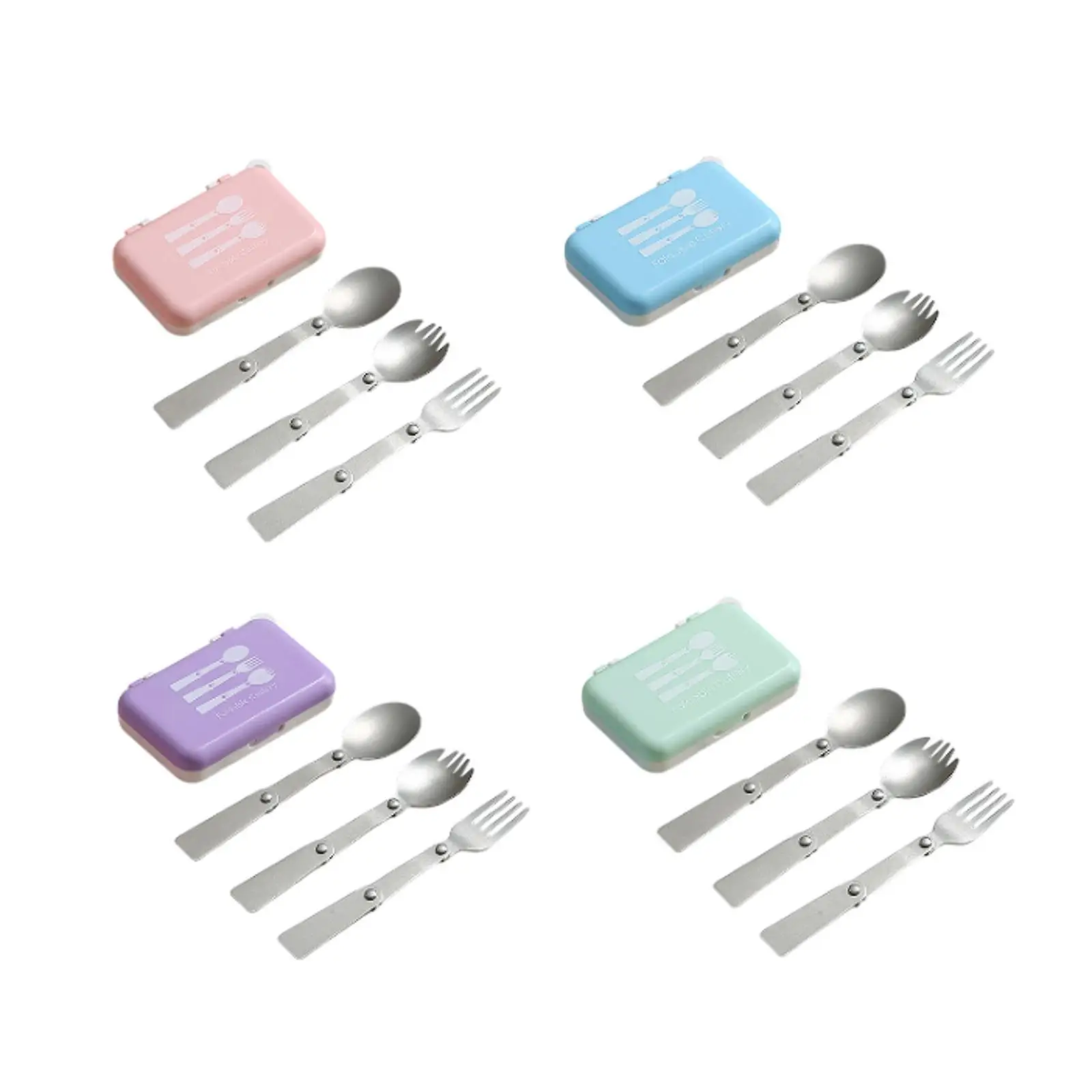 접이식 캠핑 커트레이 세트, 보관함 포함, 포크 스푼 스포크 세트, 바베큐 배낭 여행용 금속 플랫웨어, 사무실 레스토랑 및 가정용