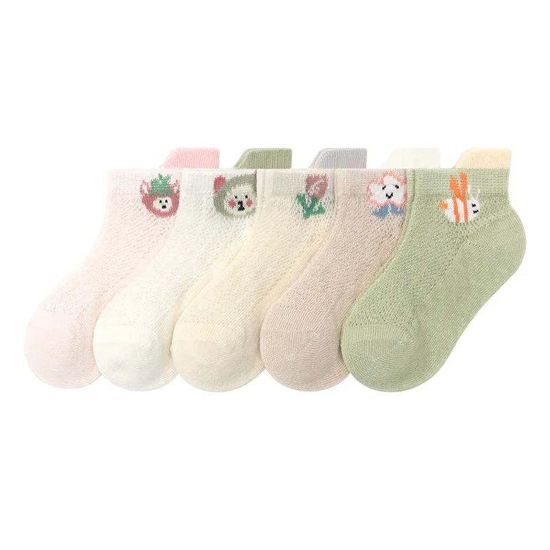 Chaussettes en coton de dessin animé tridimensionnel ultra fines et basses, chaussettes pour bébés, jeunes et moyens enfants, 0-8 ans, 5 paires