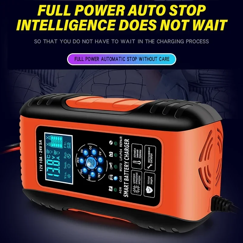 12 فولت 24 فولت شاحن بطارية السيارة الذكي التلقائي بالكامل 7-Stage سيارة دراجة نارية شاحن بطارية شاشة الكريستال السائل ل الرصاص الحمضية AGM هلام #3