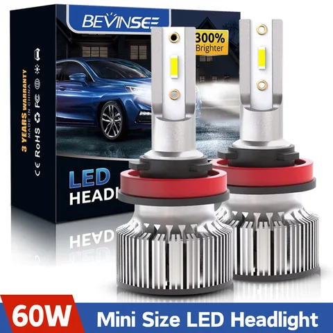 BEVINSEE H7 H11 Светодиодные фары H4 Hi-Lo Beam HB3 9005 HB4 9006 9012 HIR2 Светодиодные автомобильные противотуманные фары 60 Вт 10000LM Мини-размер 6000K 12V