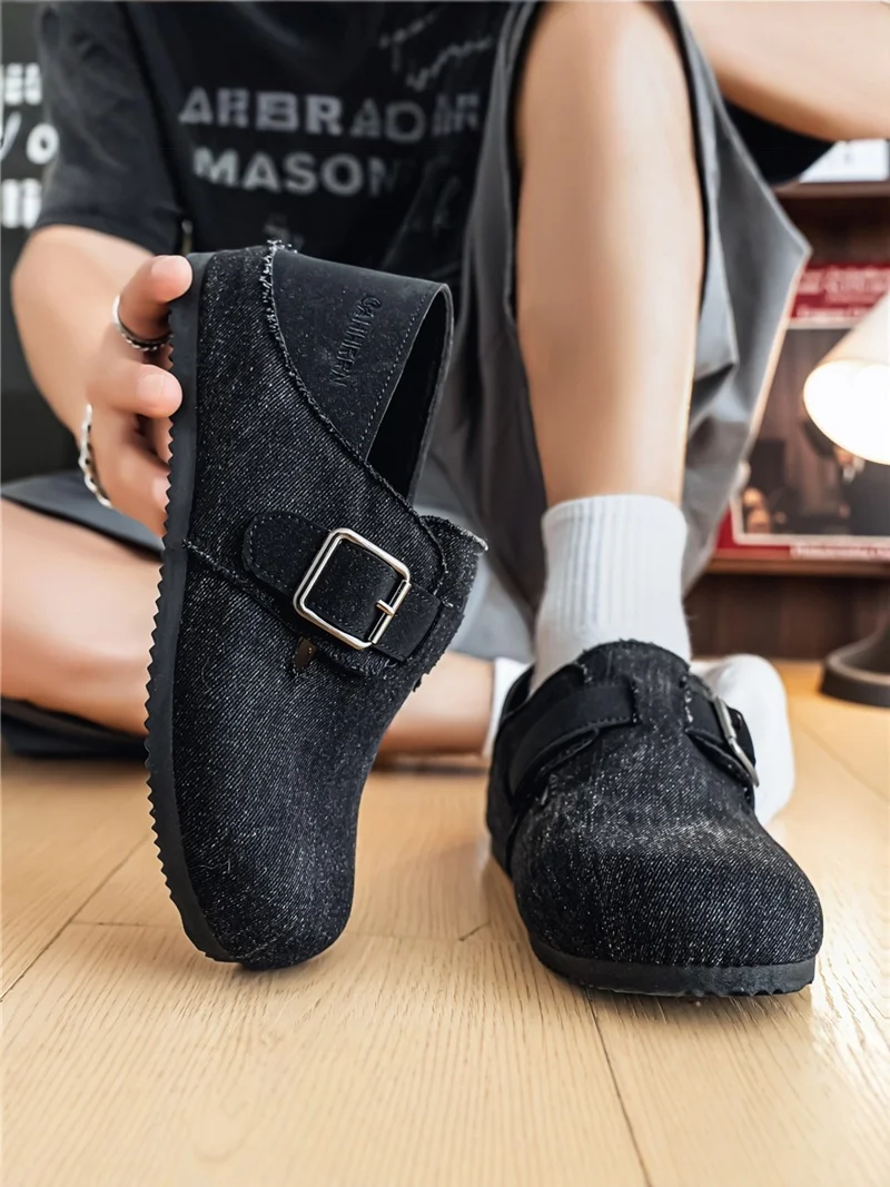 

Men's Casual Washed Denim Slip-On Loafers Anti-Slip Mules Summer Outdoor Leisure Shoes round Toe Low Heel Rubber Outsole