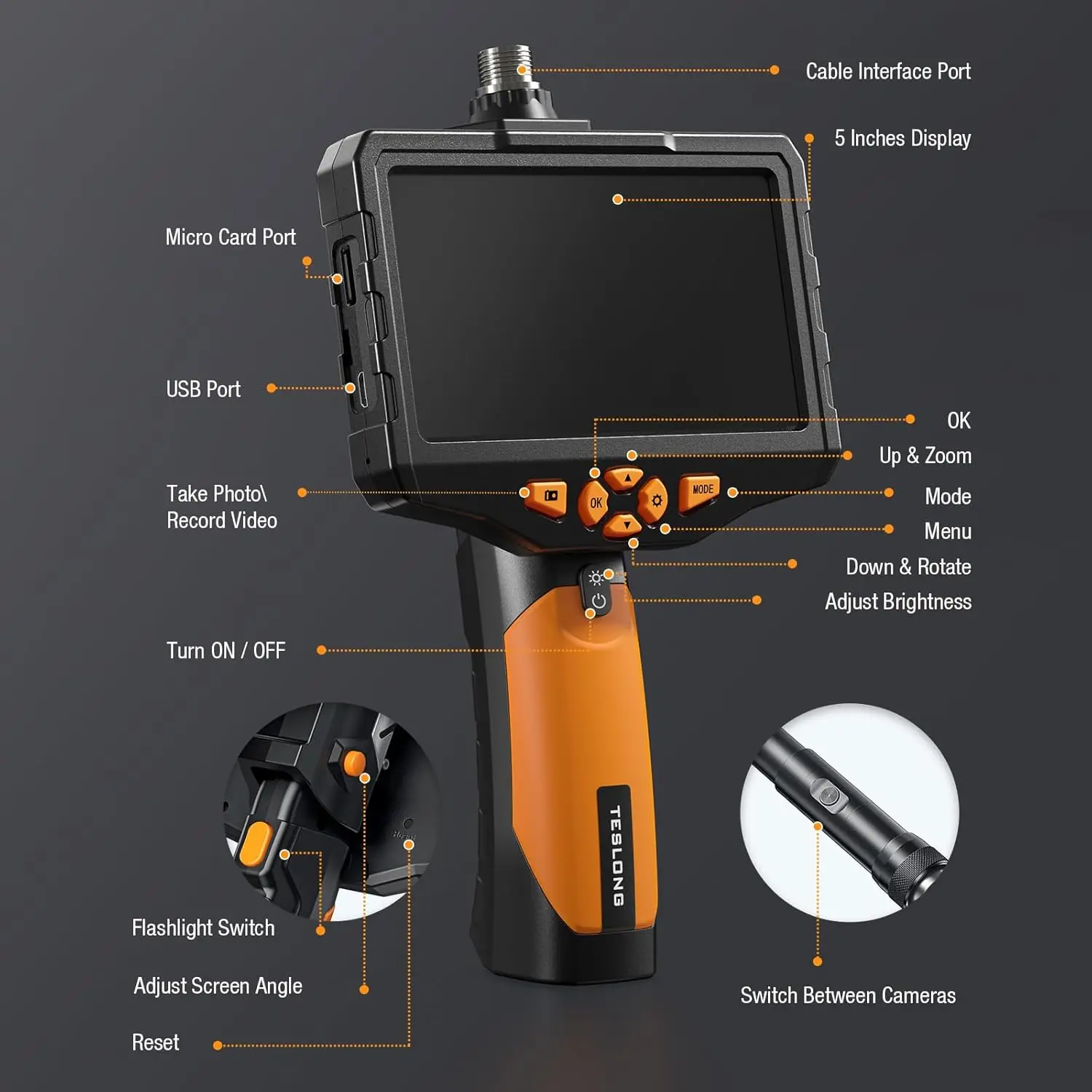 Inspection Camera, Dual Lens Endoscope Camera with Light 5