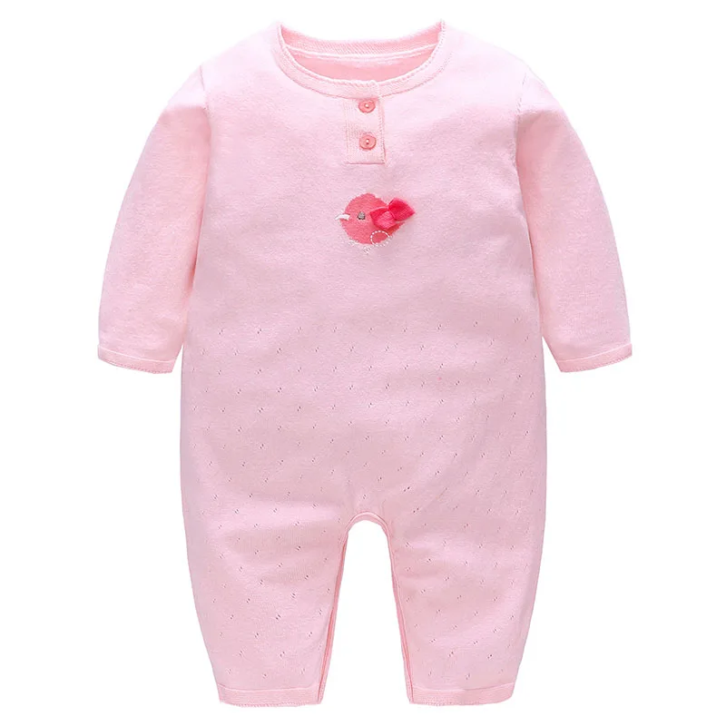 

2025 Spring Autumn Newborn Girls Clothes Korean Casual Cartoon Cute Bird Pink Long Sleeve Knit Jumpsuits Rompers Baby Items B039