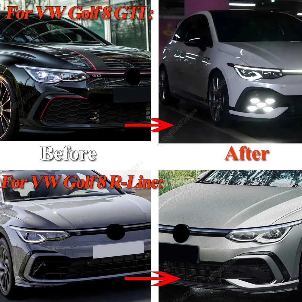 For VW Golf 8 MK8 GTI / R-Line 2020-2024 ABS Car Front Bumper Side Splitter Spoiler Trim Canard Fog Light Body Kits White Tuning