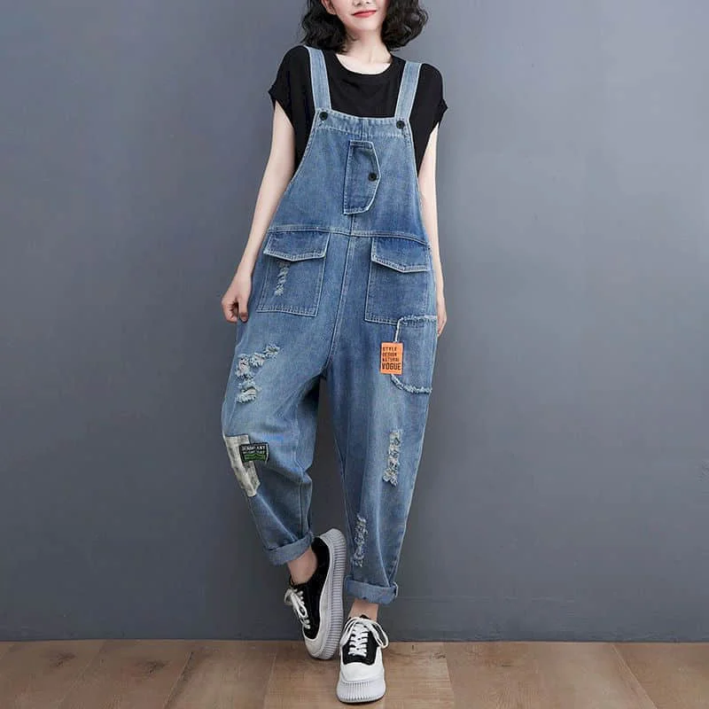 

Artistic Jumpsuits for Women Patchwork Design Harem Pants Vintage Streetwear One Piece Outfit Women Casual Rompers Women Clothes