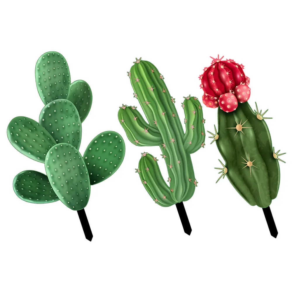 

3pcs Cactus Decoration Stake Yard Ornament Lawn Decor Insert Sign Outdoor Ground Ornament Cactus Shape Stake Garden Plants