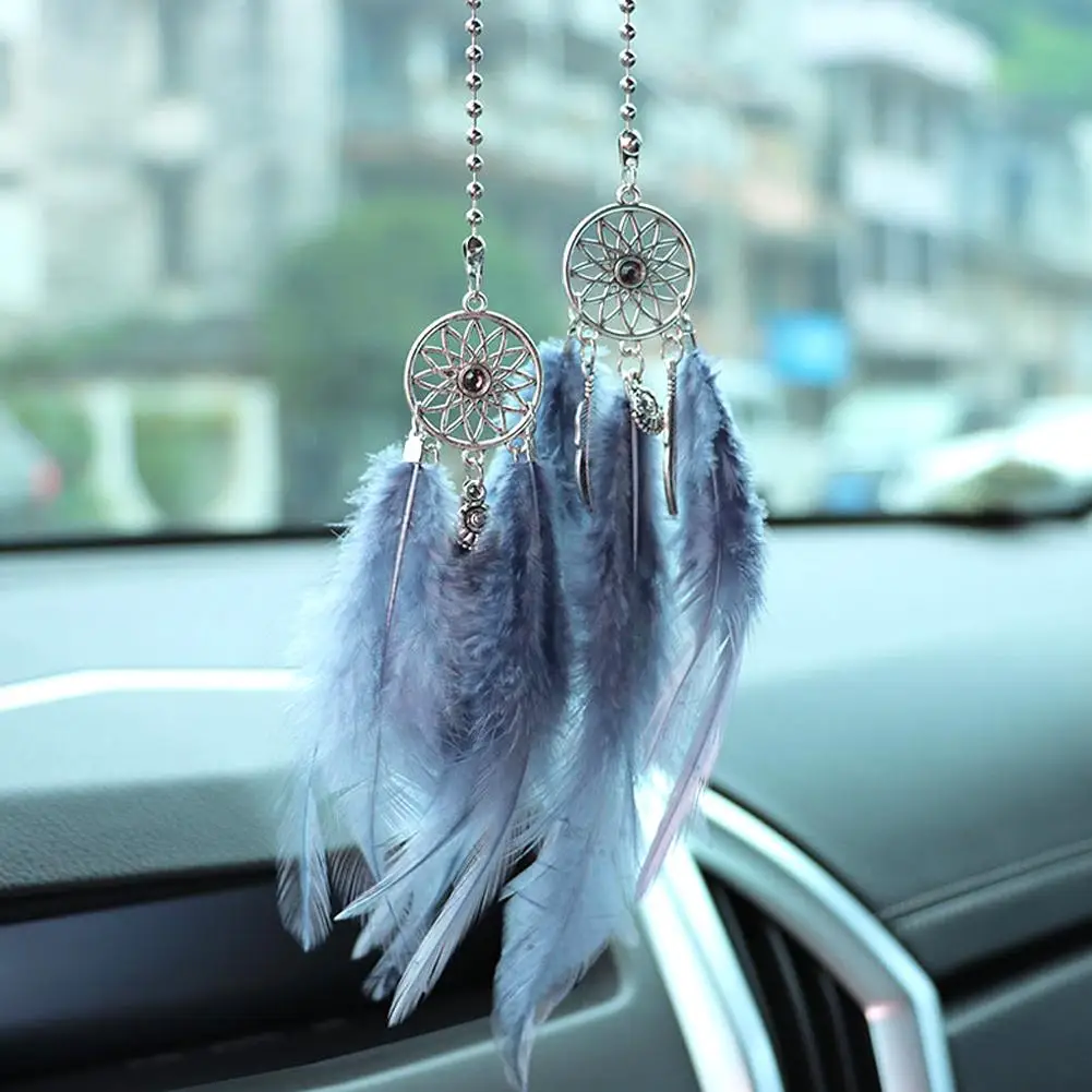 Dream Catcher kaca spion Interior mobil, hiasan cermin Interior mobil Multi warna, liontin angin mobil, Aksesori ganda P0N3