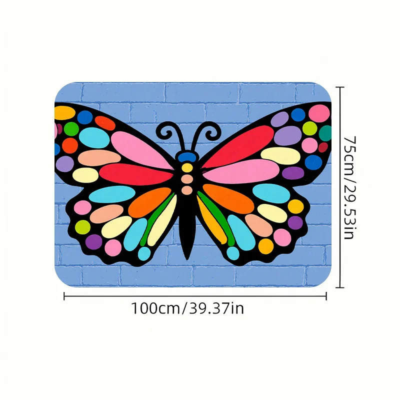 1pc Stylish Car Trunk Mat WithWhimsical Colorful Butterfly Art With Stained - Glass Pattern On Light Blue Brick Wall- Durable, K