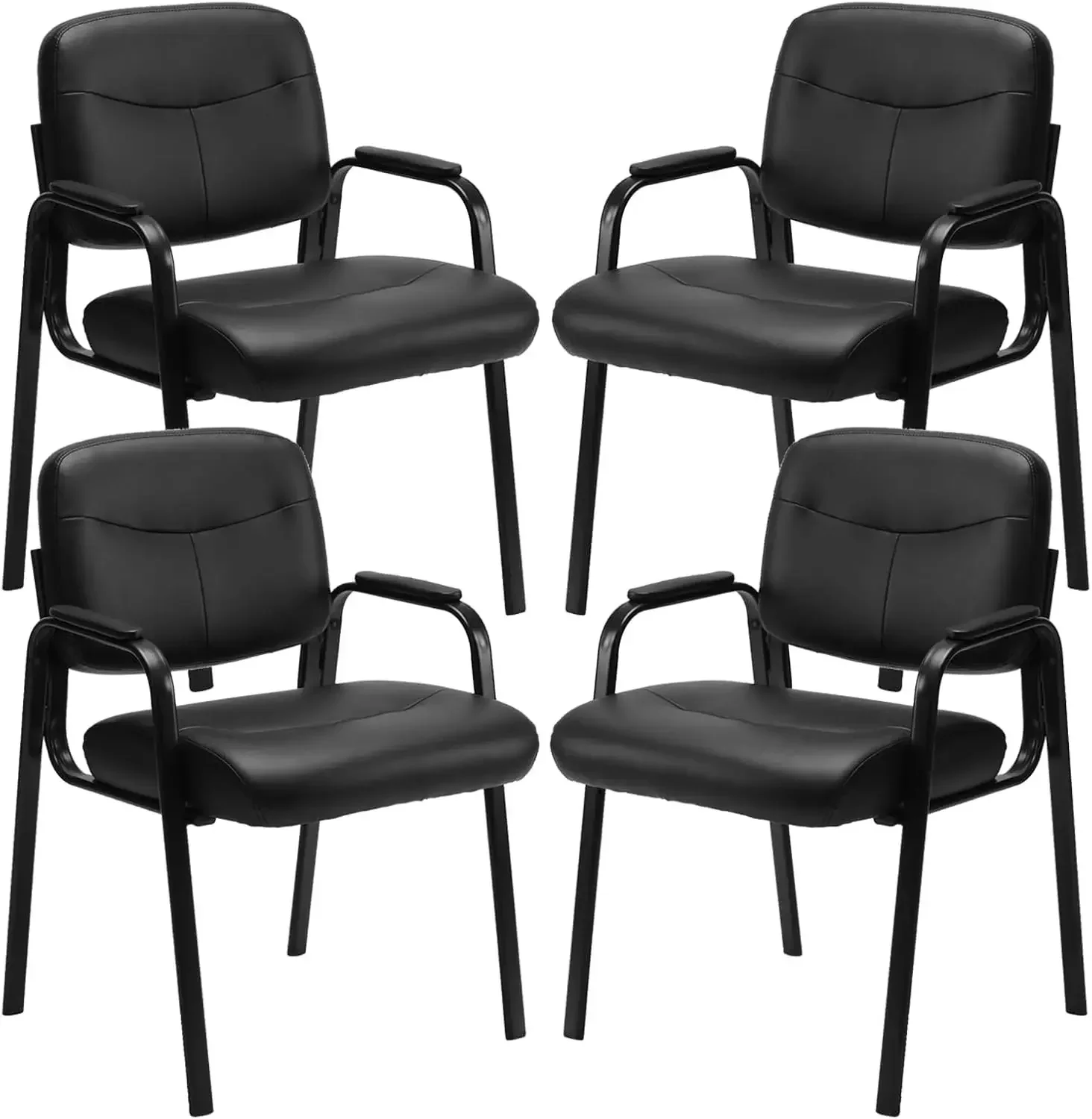 Waiting Room Chairs No Wheels Set of 4, Leather Stationary Office Reception Guest Chair with Padded Arms