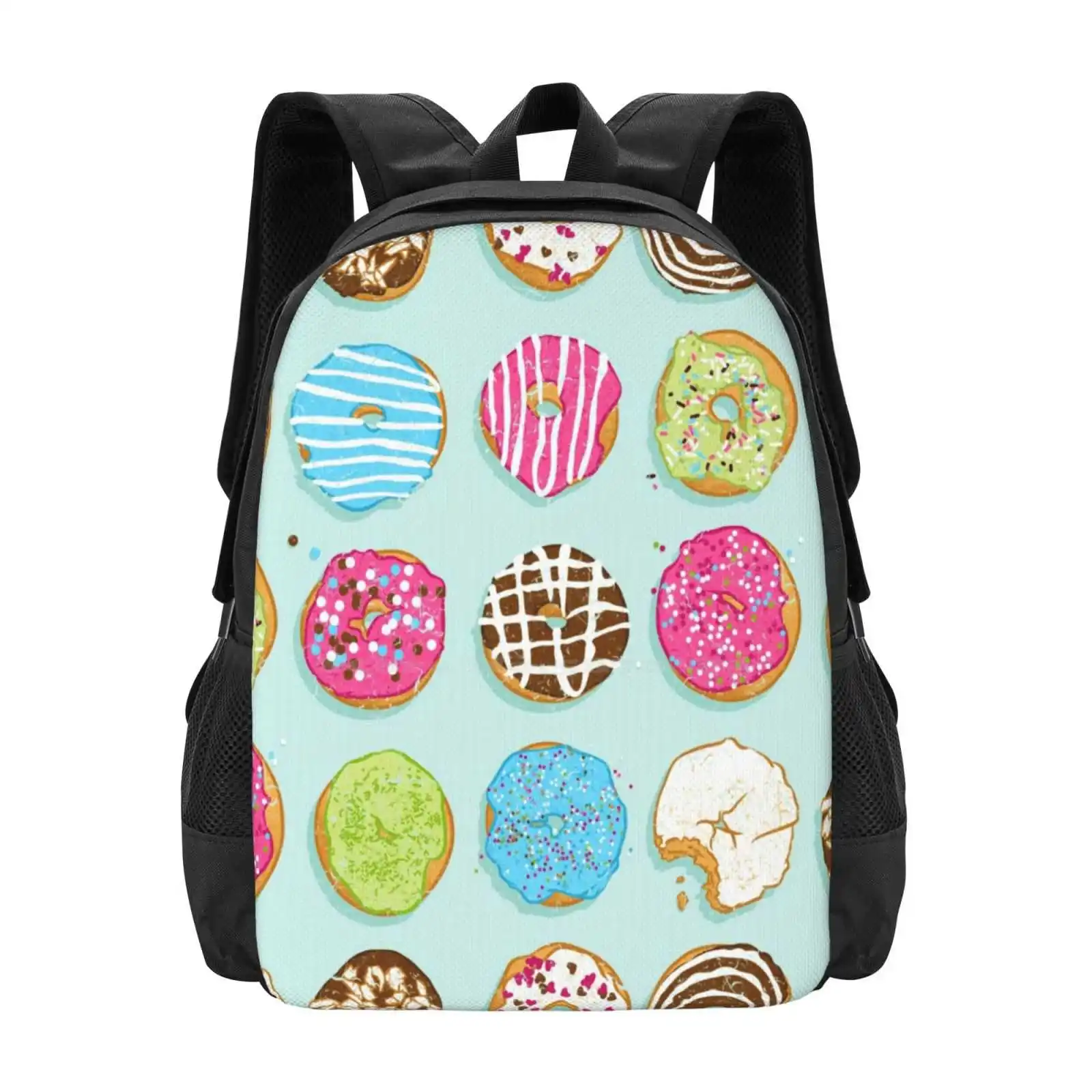 

Sweet Donuts Hot Sale Schoolbag Backpack Fashion Bags Donut Dessert Food Sweet Homemade Bakery Ring Hole Sugar Chocolate Milk